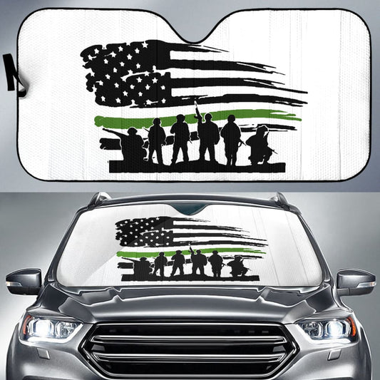 Military Thin Green Line American Flag Car Auto Sun Shades 213003 - YourCarButBetter