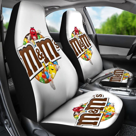 M&M Chocolate White Car Seat Covers Car Accessories Decoration 094201 - YourCarButBetter