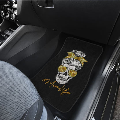 Mom Life Sugar Skull Sunflower Sunglasses Messy Bun Women Car Floor Mats 212103 - YourCarButBetter