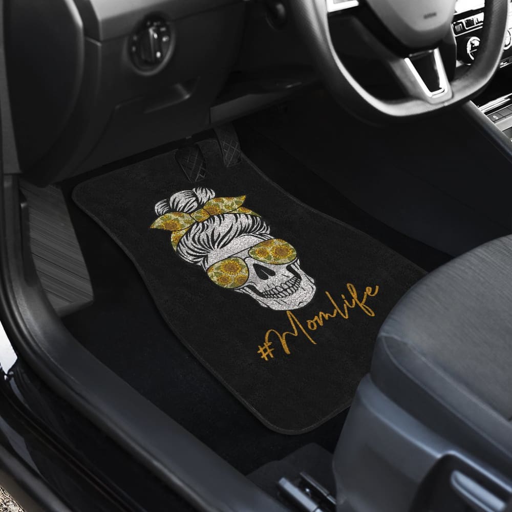 Mom Life Sugar Skull Sunflower Sunglasses Messy Bun Women Car Floor Mats 212103 - YourCarButBetter