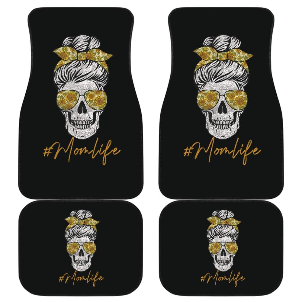 Mom Life Sugar Skull Sunflower Sunglasses Messy Bun Women Car Floor Mats 212103 - YourCarButBetter