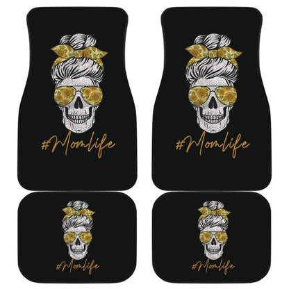 Mom Life Sugar Skull Sunflower Sunglasses Messy Bun Women Car Floor Mats 212103 - YourCarButBetter
