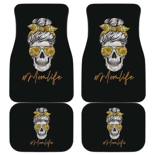 Mom Life Sugar Skull Sunflower Sunglasses Messy Bun Women Car Floor Mats 212103 - YourCarButBetter
