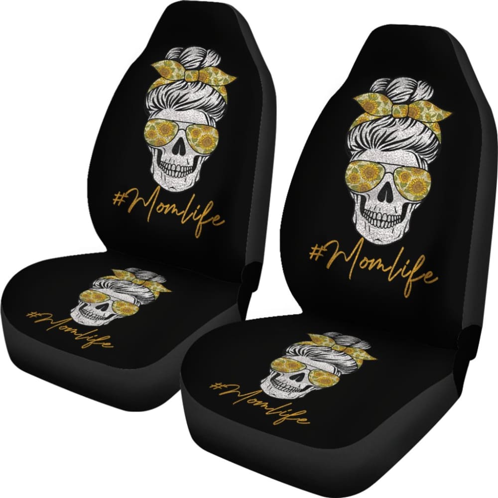Mom Life Sugar Skull Sunflower Sunglasses Messy Bun Women Car Seat Covers 212103 - YourCarButBetter