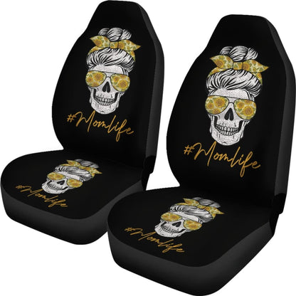 Mom Life Sugar Skull Sunflower Sunglasses Messy Bun Women Car Seat Covers 212103 - YourCarButBetter