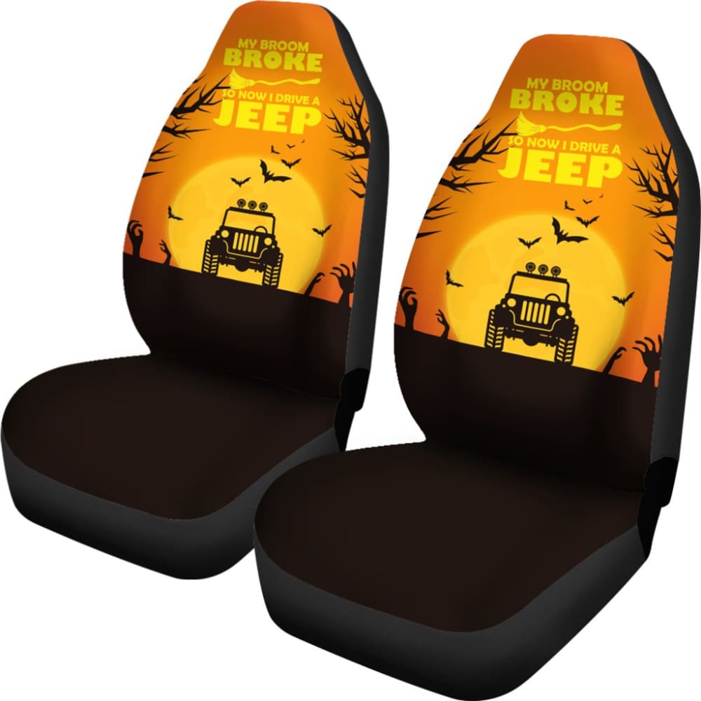 My broom Broke So Now I Drive A Jeep Halloween Amazing Gift Ideas Car Seat Covers 211110 - YourCarButBetter