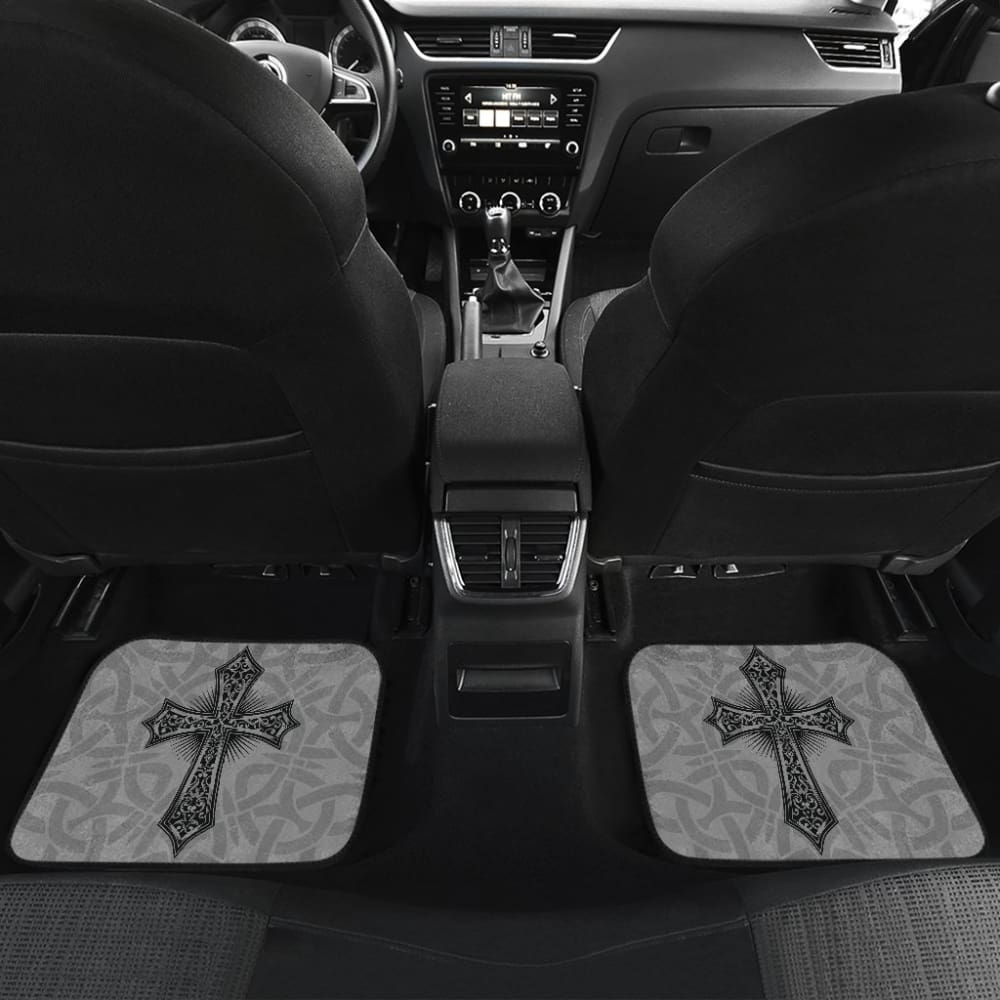 Mystic Celtic Cross With Knot Black Themed Car Floor Mats 210301 - YourCarButBetter