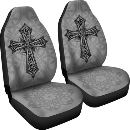 Mystic Celtic Cross With Knot Black Themed Car Seat Covers 210301 - YourCarButBetter