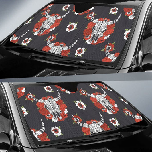 Native American Bison Head Auto Sun Shade 093223 - YourCarButBetter