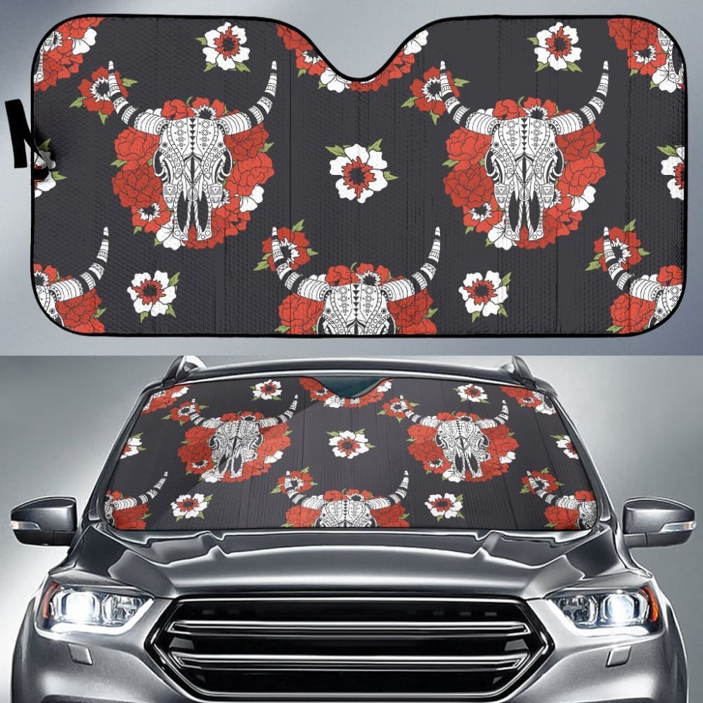 Native American Bison Head Auto Sun Shade 093223 - YourCarButBetter