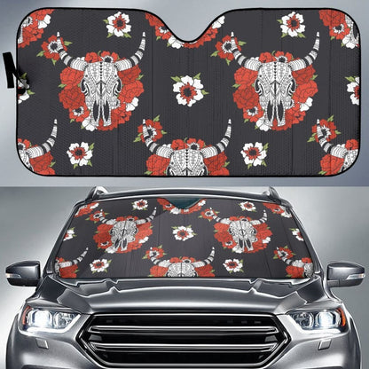 Native American Bison Head Auto Sun Shade 093223 - YourCarButBetter
