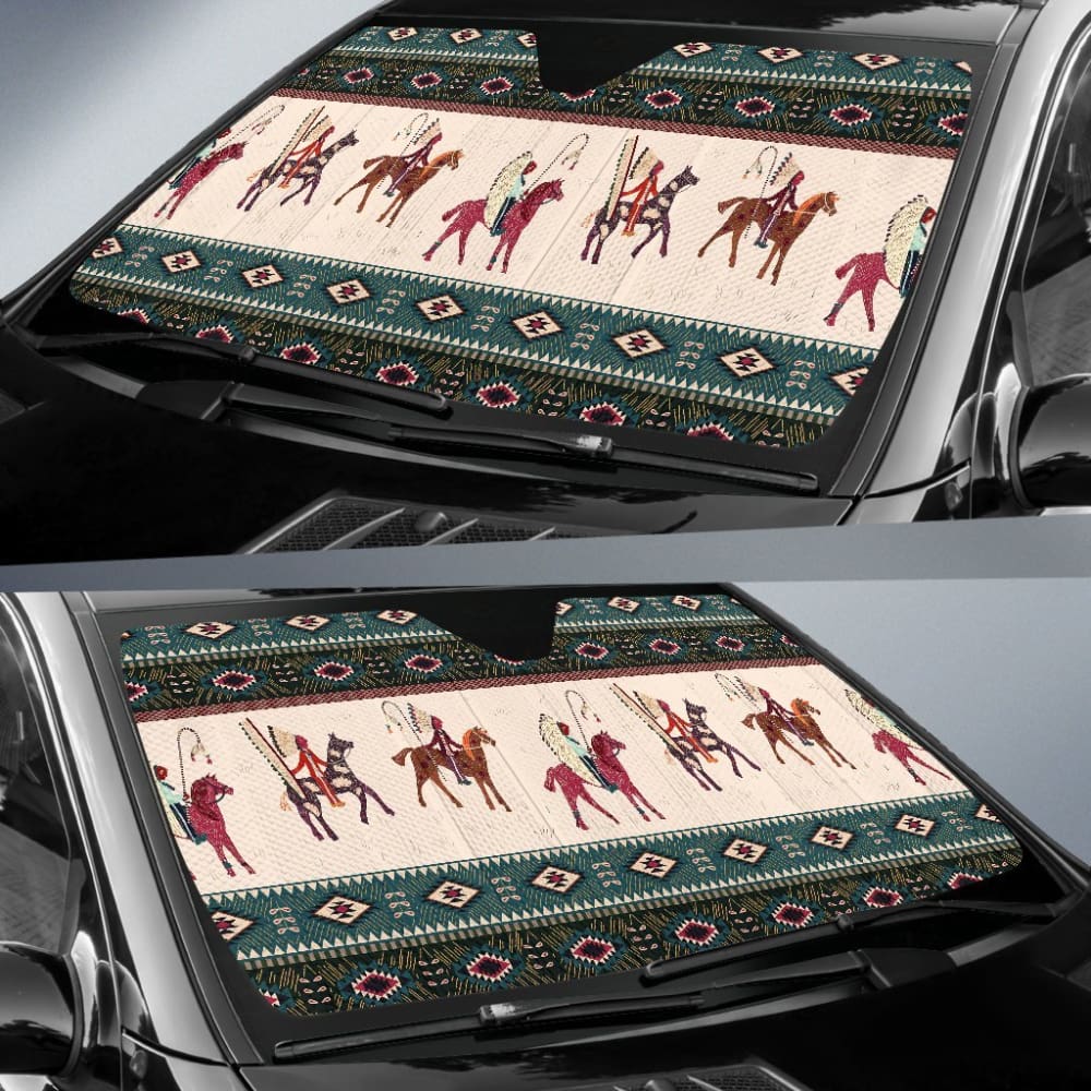 Native American Chief Horse Auto Sun Shades 093223 - YourCarButBetter