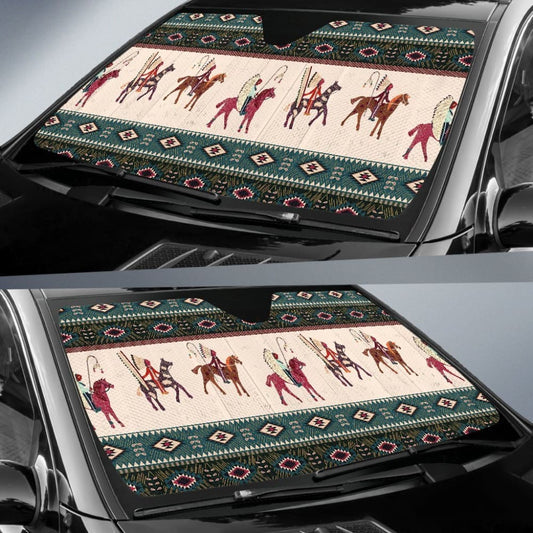Native American Chief Horse Auto Sun Shades 093223 - YourCarButBetter