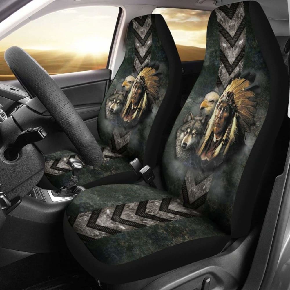Native American Indian Eagle Wolf Spirit Animals Car Seat Cover 105905 - YourCarButBetter