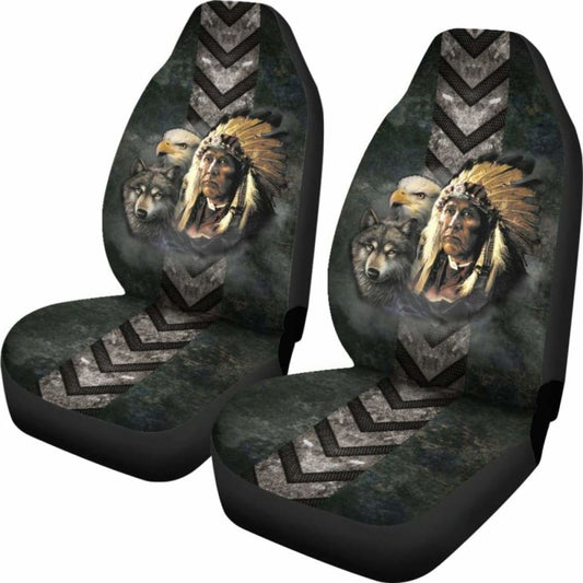 Native American Indian Eagle Wolf Spirit Animals Car Seat Cover 105905 - YourCarButBetter