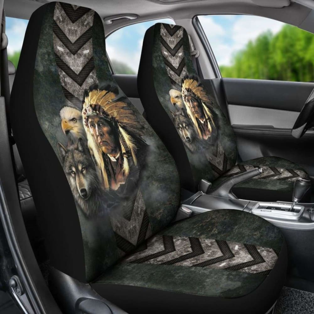 Native American Indian Eagle Wolf Spirit Animals Car Seat Cover 105905 - YourCarButBetter