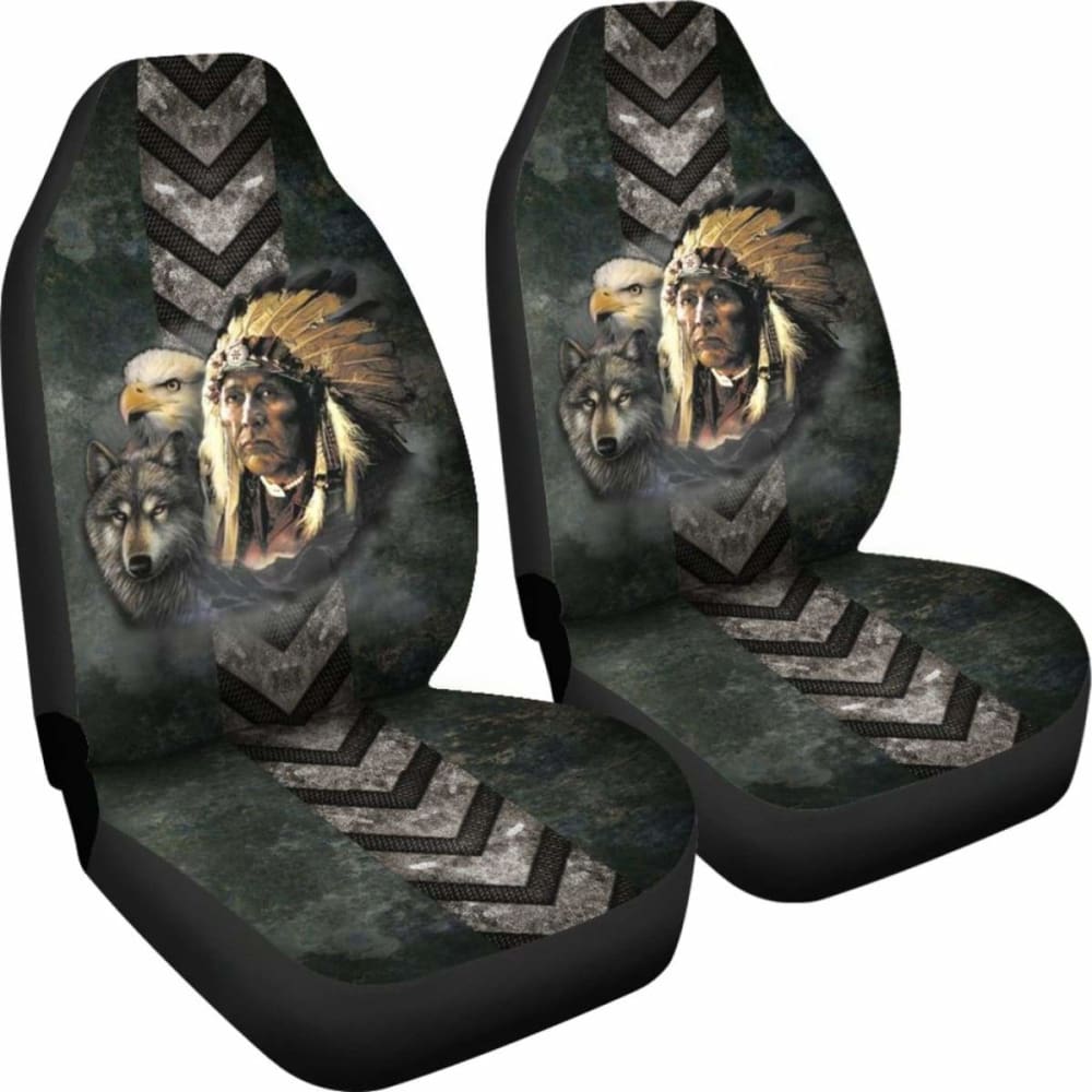Native American Indian Eagle Wolf Spirit Animals Car Seat Cover 105905 - YourCarButBetter
