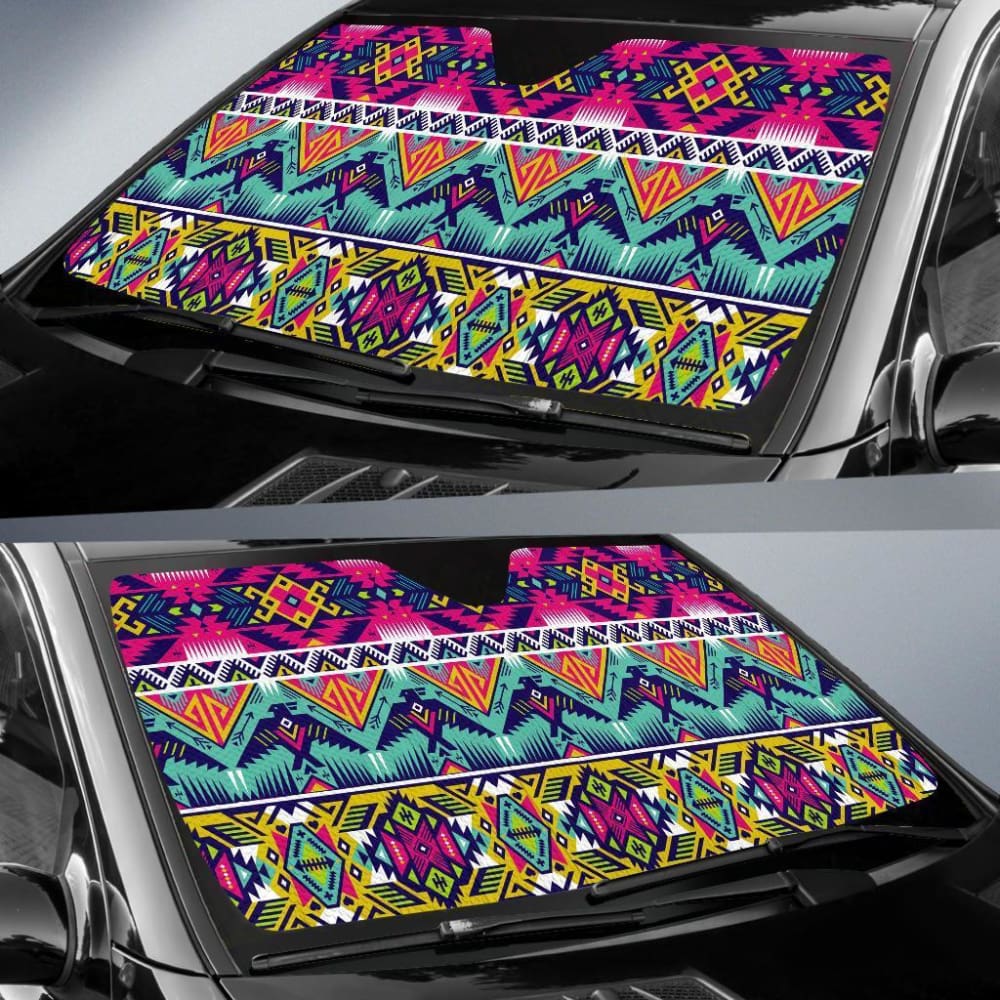 Native American Thunderbird Pattern Auto Sun Shades 093223 - YourCarButBetter
