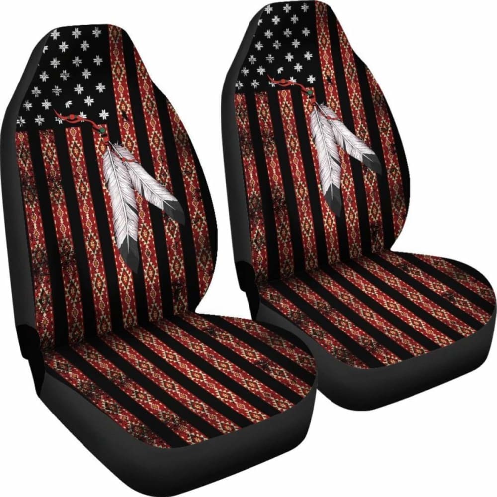 Native American Usa Flag And Feather Car Seat Covers (Set Of Two) 203011