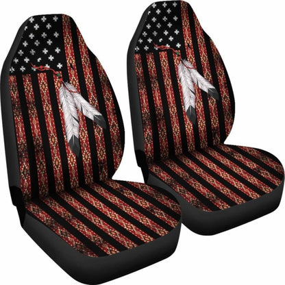 Native American Usa Flag And Feather Car Seat Covers (Set Of Two) 203011