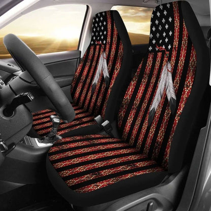 Native American Usa Flag And Feather Car Seat Covers (Set Of Two) 203011