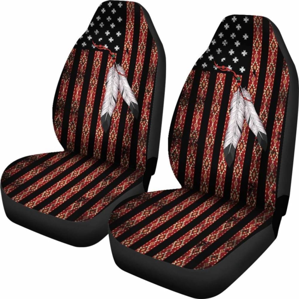 Native American Usa Flag And Feather Car Seat Covers (Set Of Two) 203011