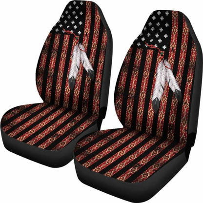 Native American Usa Flag And Feather Car Seat Covers (Set Of Two) 203011