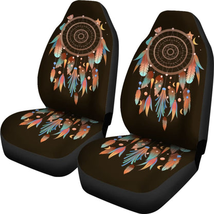 Native Dreamcatcher Feather Brown Themed Car Seats Covers 211204 - YourCarButBetter