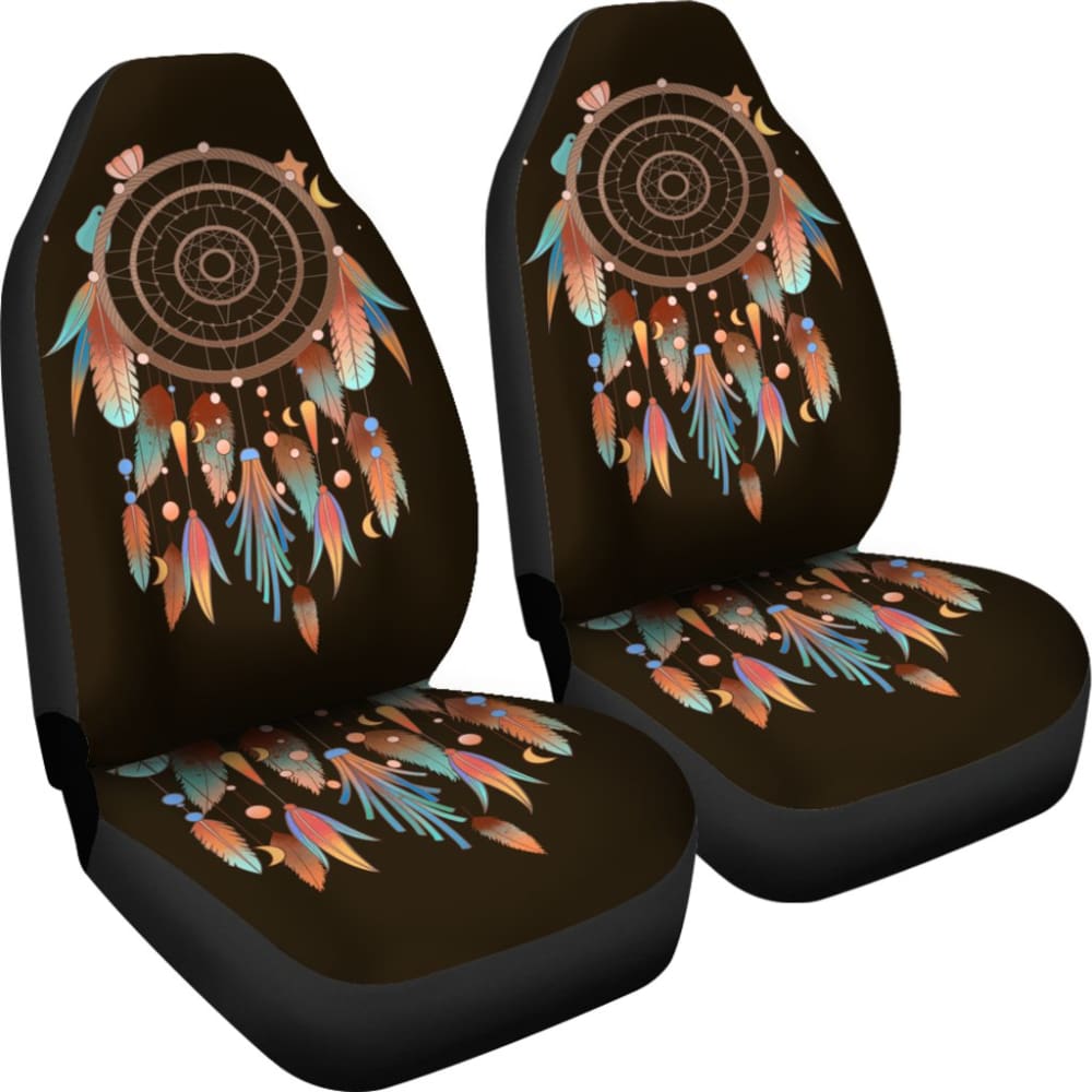 Native Dreamcatcher Feather Brown Themed Car Seats Covers 211204 - YourCarButBetter