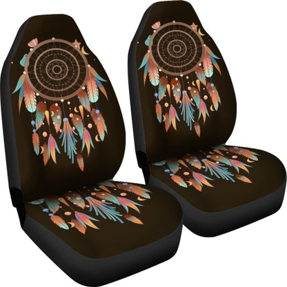 Native Dreamcatcher Feather Brown Themed Car Seats Covers 211204 - YourCarButBetter
