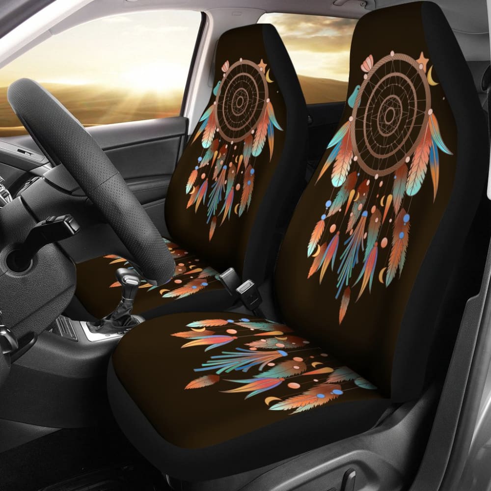 Native Dreamcatcher Feather Brown Themed Car Seats Covers 211204 - YourCarButBetter