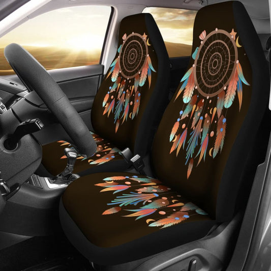 Native Dreamcatcher Feather Brown Themed Car Seats Covers 211204 - YourCarButBetter