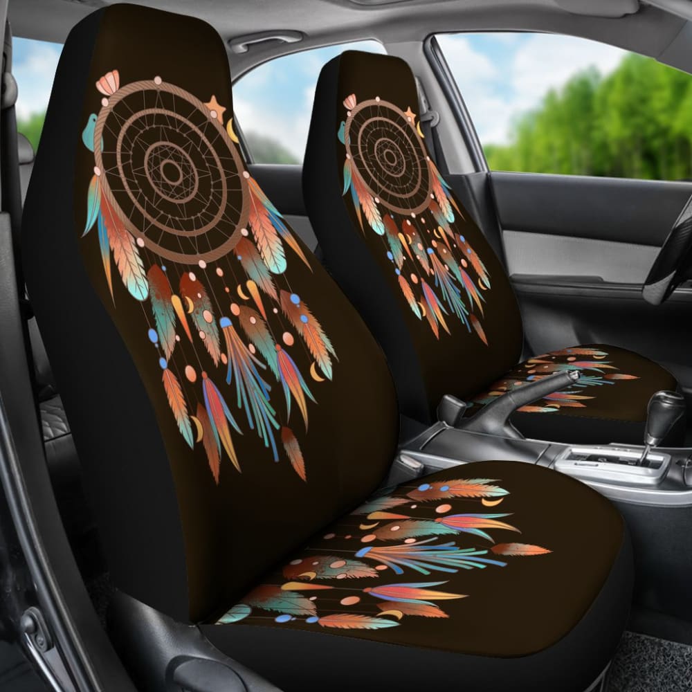 Native Dreamcatcher Feather Brown Themed Car Seats Covers 211204 - YourCarButBetter