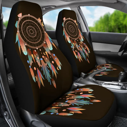 Native Dreamcatcher Feather Brown Themed Car Seats Covers 211204 - YourCarButBetter