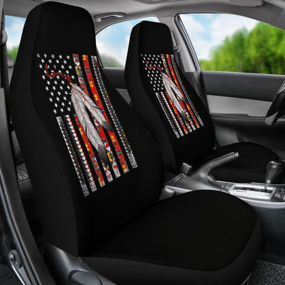 Native Feather American Flag Car Seat Covers Accessories 211804 - YourCarButBetter
