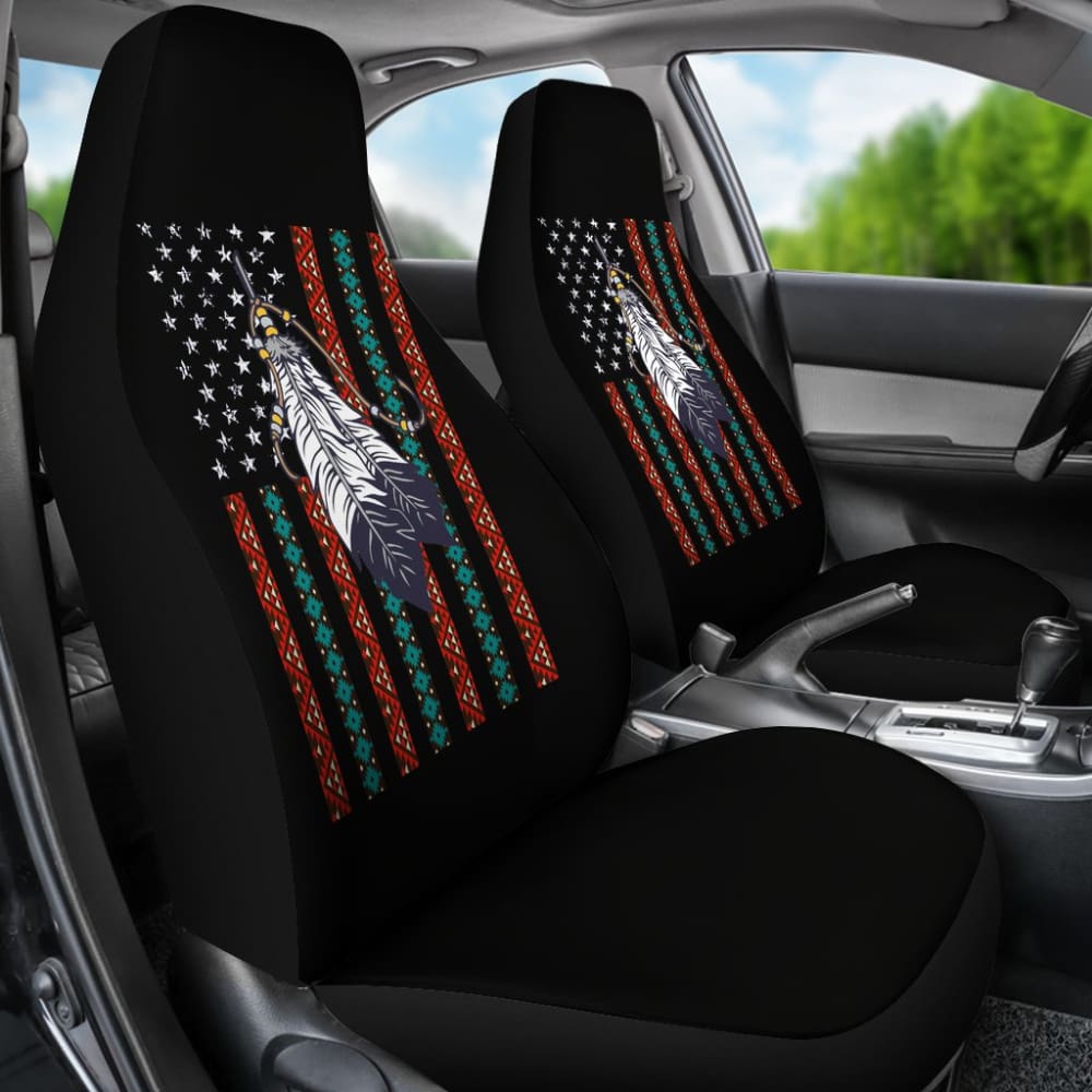 Native Feather American Flag Design Car Seat Covers 211804 - YourCarButBetter
