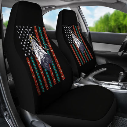 Native Feather American Flag Design Car Seat Covers 211804 - YourCarButBetter