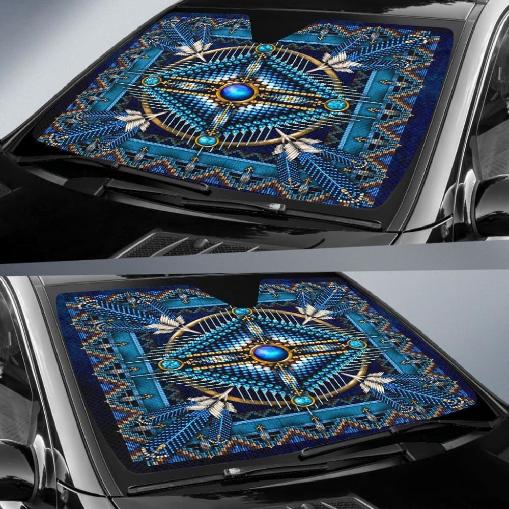Naumaddic Arts Blue Native American Design Auto Sun Shades No Use 093223 - YourCarButBetter