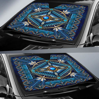 Naumaddic Arts Blue Native American Design Auto Sun Shades No Use 093223 - YourCarButBetter