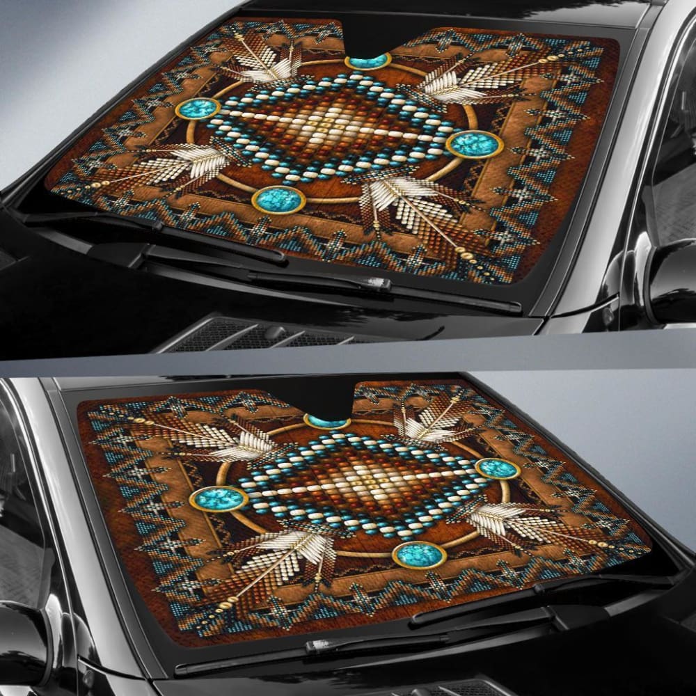 Naumaddic Arts Brown Native American Design Auto Sun Shades 093223 - YourCarButBetter