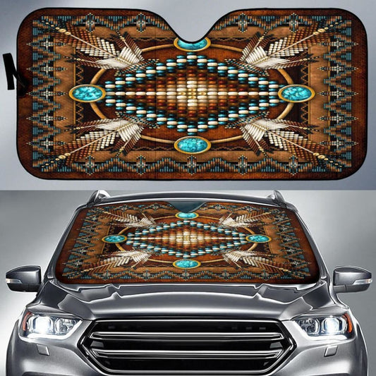 Naumaddic Arts Brown Native American Design Auto Sun Shades 093223 - YourCarButBetter