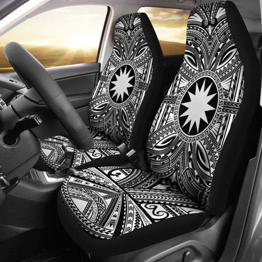 Nauru Car Seat Cover - Nauru Coat Of Arms Polynesian White Black 105905 - YourCarButBetter