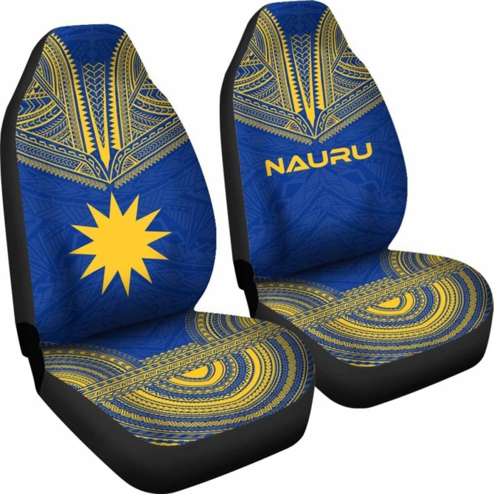 Nauru Car Seat Cover - Nauru Flag Polynesian Chief Tattoo Blue Version - 10 174914 - YourCarButBetter