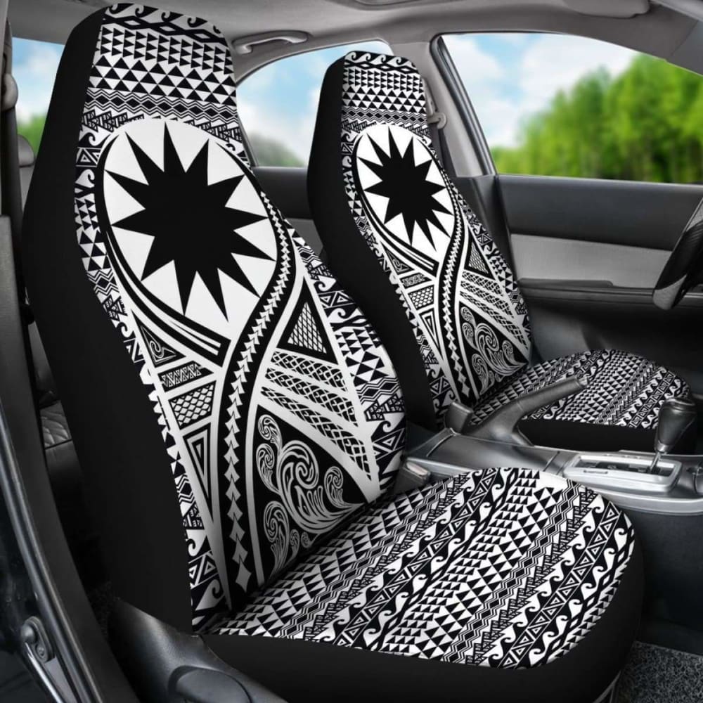 Nauru Car Seat Cover - Nauru Flag Polynesian Tattoo Black - 105905 - YourCarButBetter