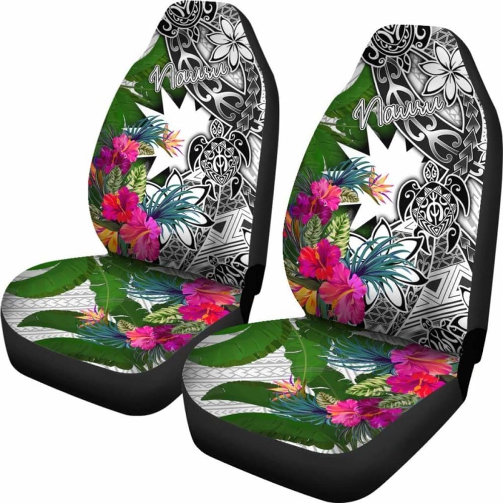 Nauru Car Seat Covers White - Turtle Plumeria Banana Leaf - 091114 - YourCarButBetter