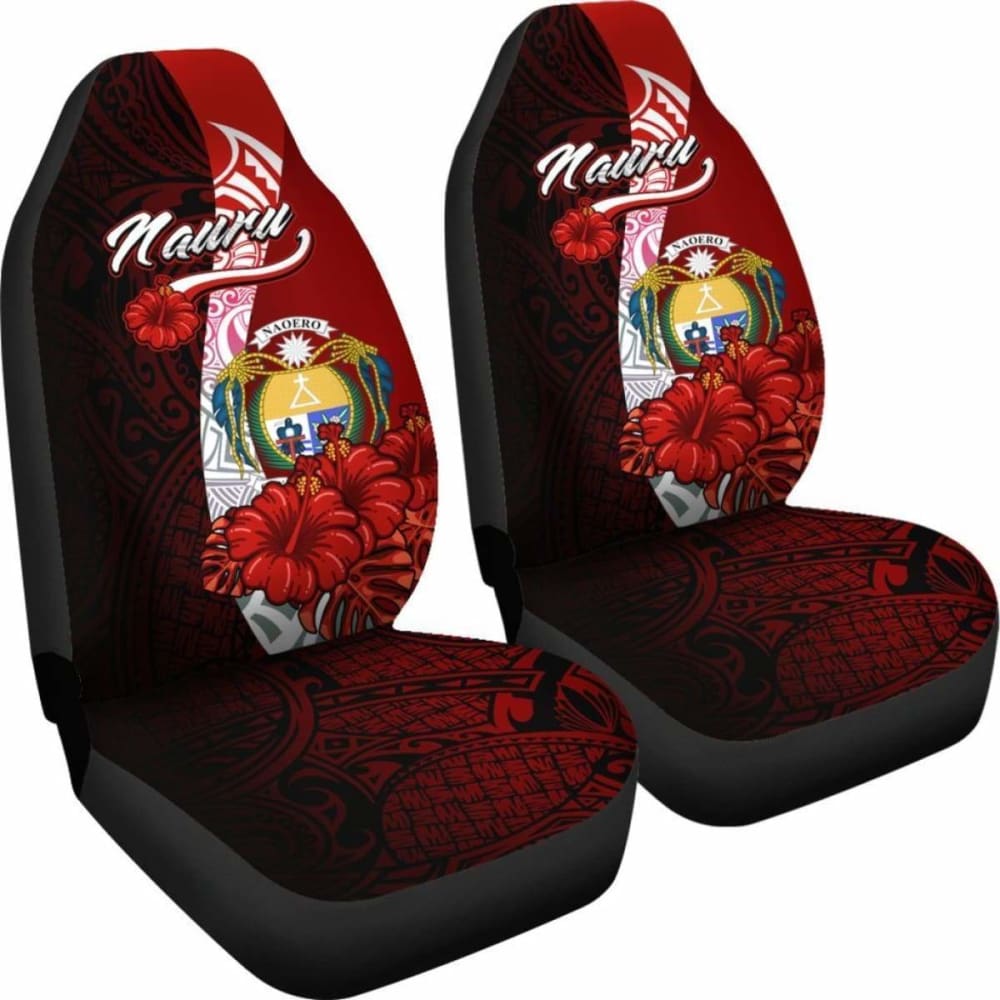 Nauru Polynesian Car Seat Covers - Coat Of Arm With Hibiscus - 232125 - YourCarButBetter