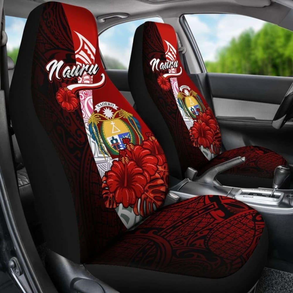 Nauru Polynesian Car Seat Covers - Coat Of Arm With Hibiscus - 232125 - YourCarButBetter
