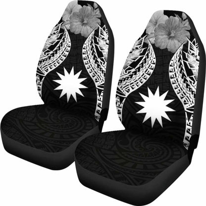 Nauru Polynesian Car Seat Covers Pride Seal And Hibiscus Black - 232125 - YourCarButBetter