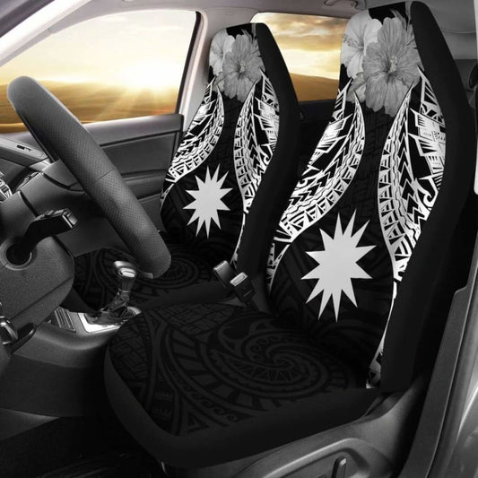 Nauru Polynesian Car Seat Covers Pride Seal And Hibiscus Black - 232125 - YourCarButBetter