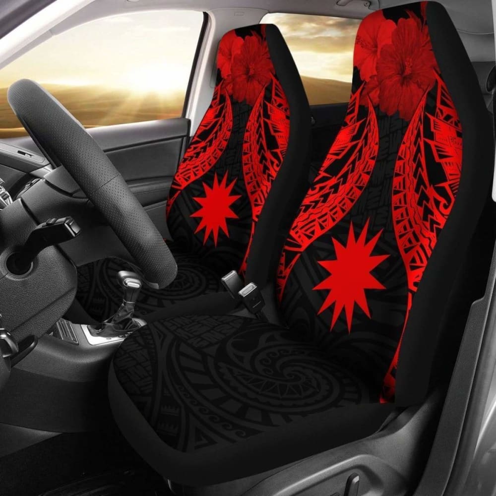 Nauru Polynesian Car Seat Covers Pride Seal And Hibiscus Red - 232125 - YourCarButBetter